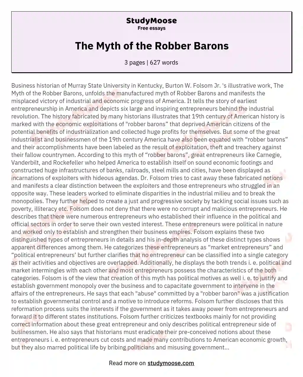The Myth of the Robber Barons essay