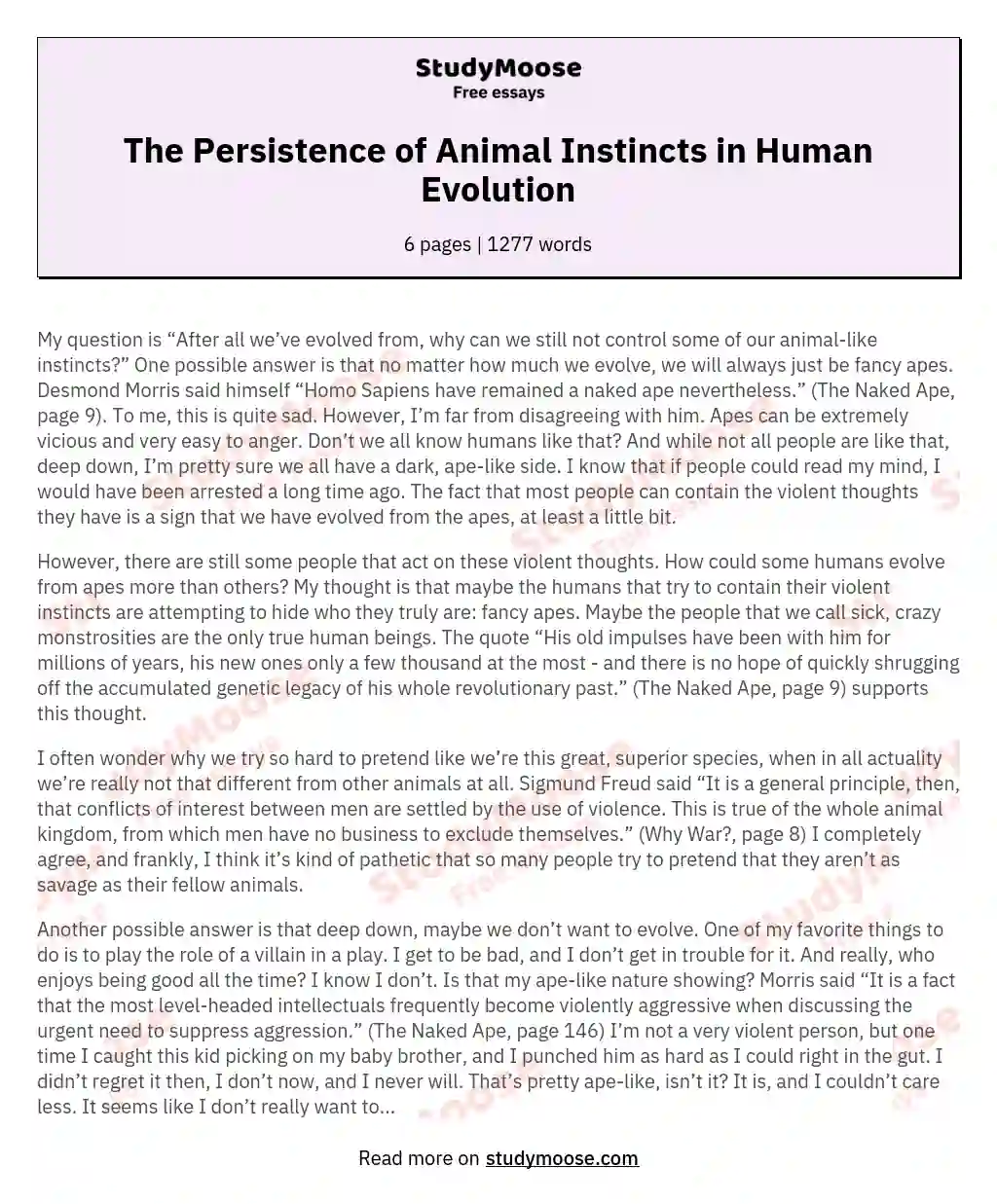 The Persistence of Animal Instincts in Human Evolution essay