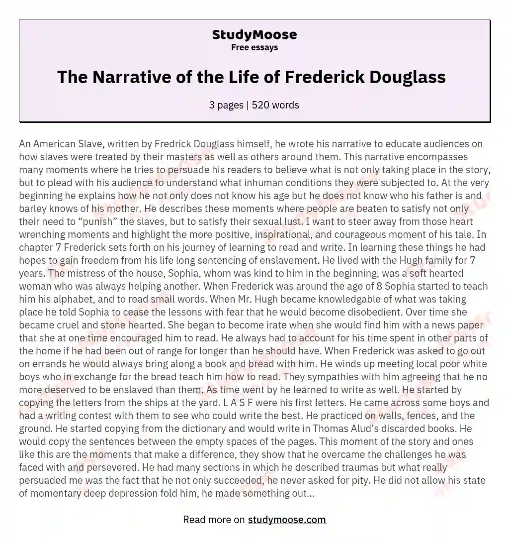 The Narrative of the Life of Frederick Douglass   essay
