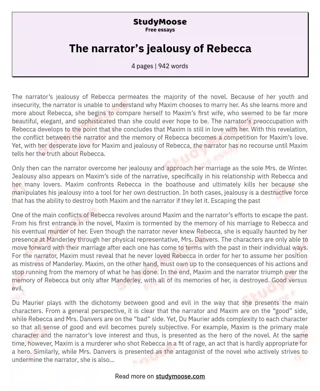 The narrator’s jealousy of Rebecca essay