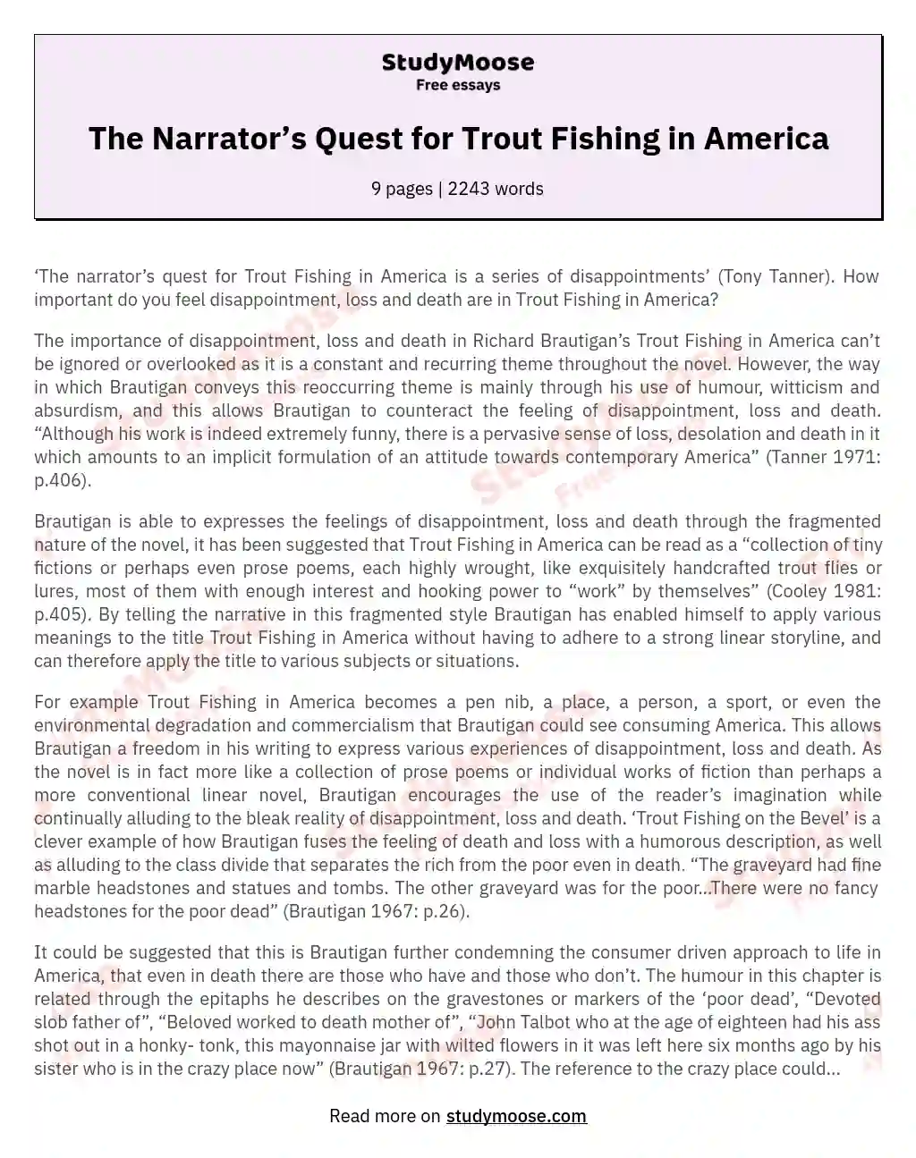 The Narrator’s Quest for Trout Fishing in America
