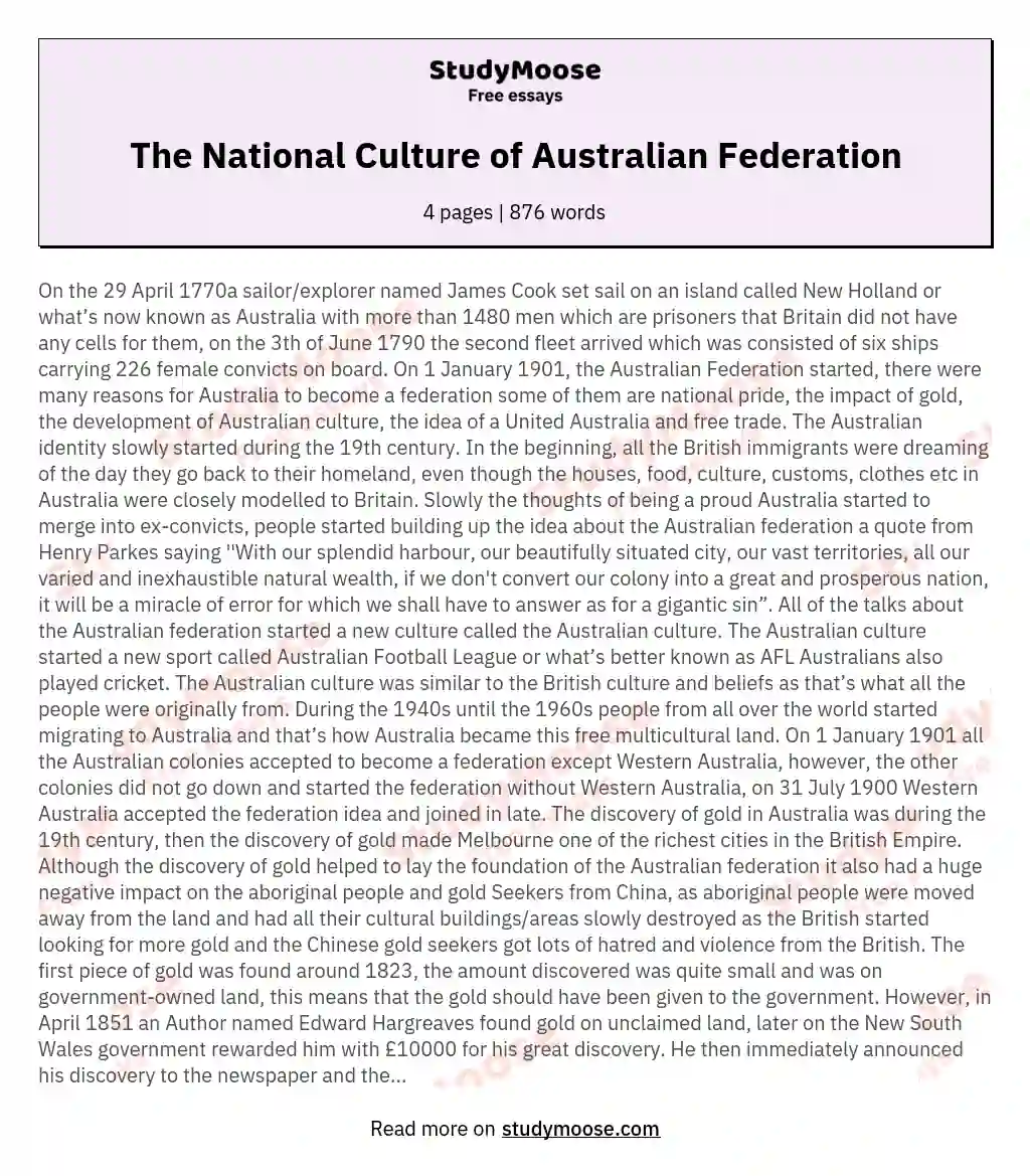 The National Culture of Australian Federation essay