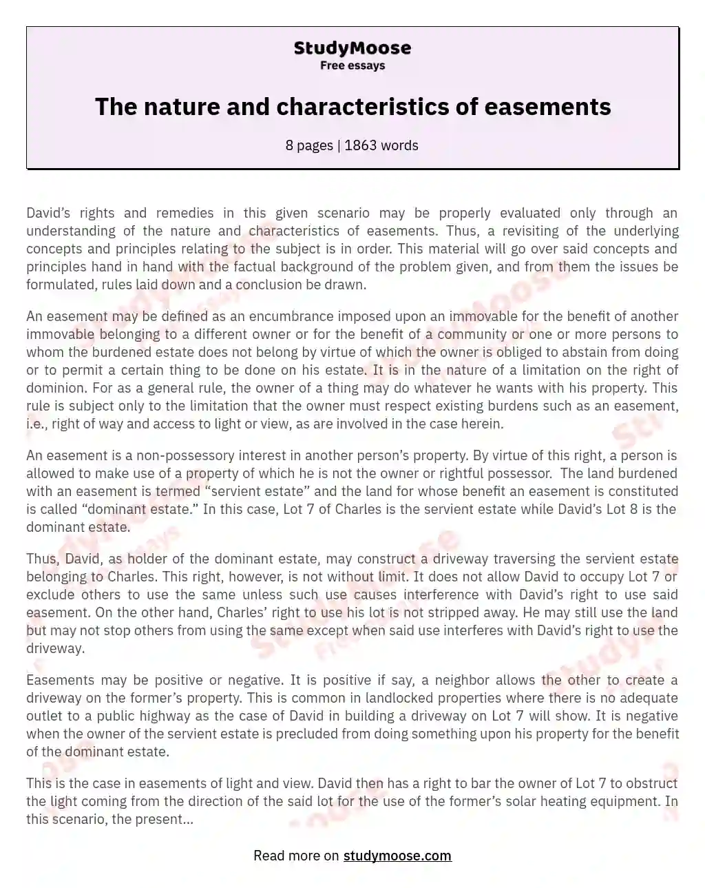 The nature and characteristics of easements essay