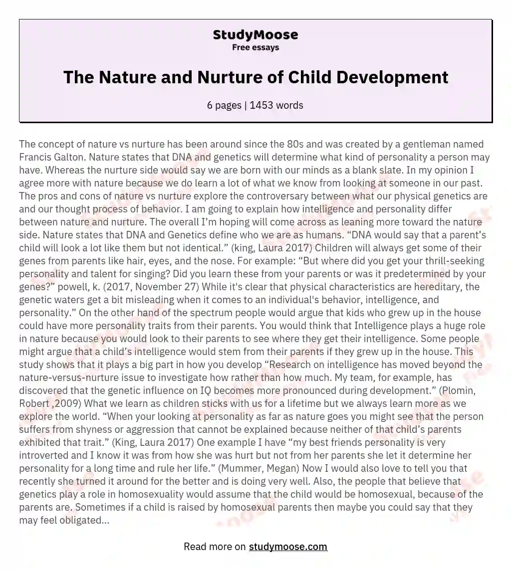 The Nature and Nurture of Child Development essay