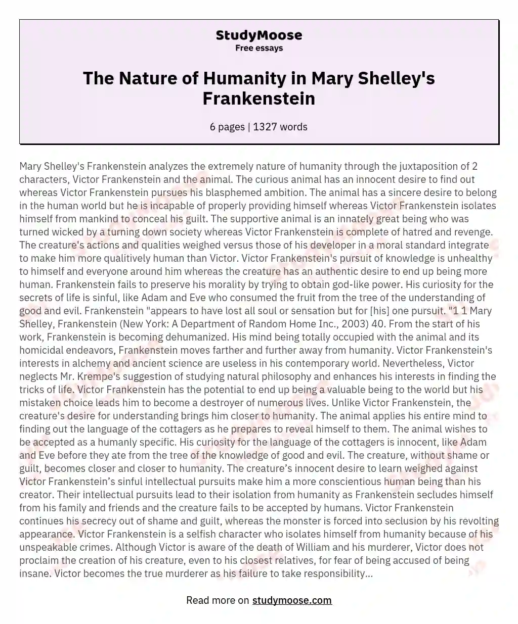 The Nature of Humanity in Mary Shelley's Frankenstein