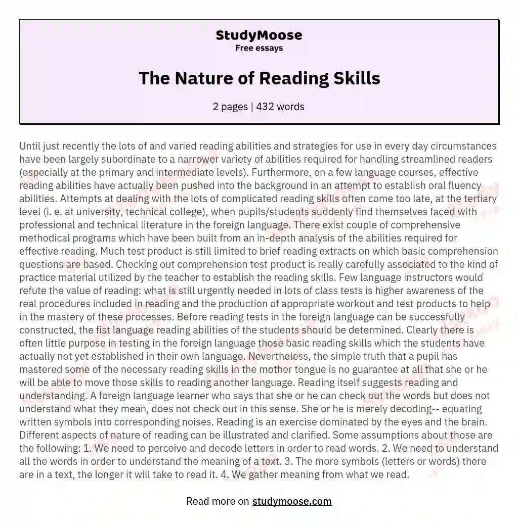The Nature of Reading Skills essay