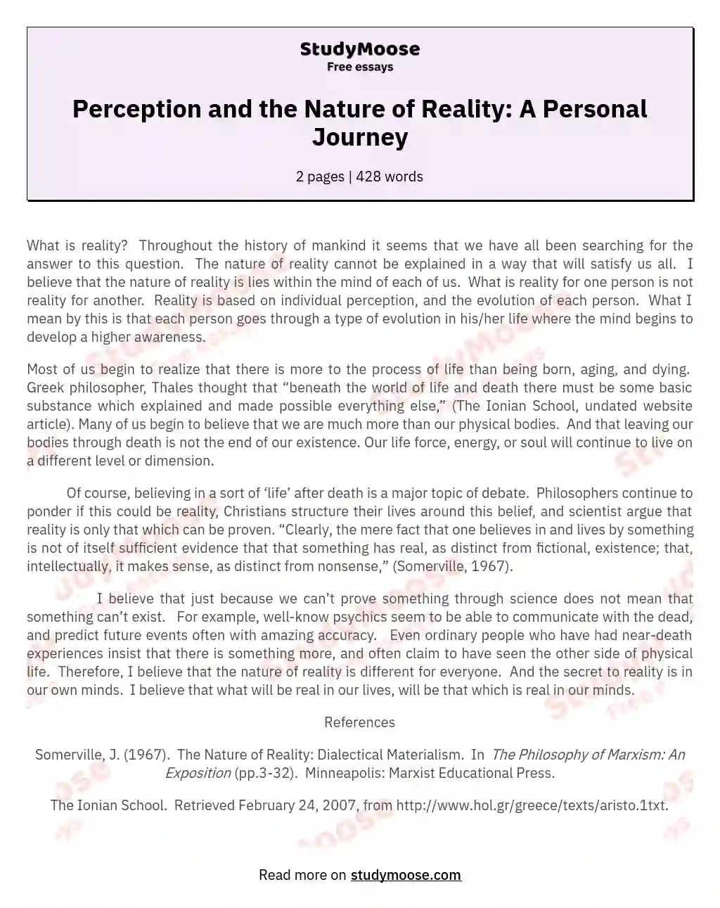 Perception and the Nature of Reality: A Personal Journey essay