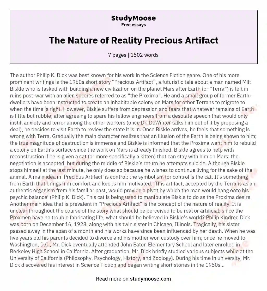 The Nature of Reality Precious Artifact essay