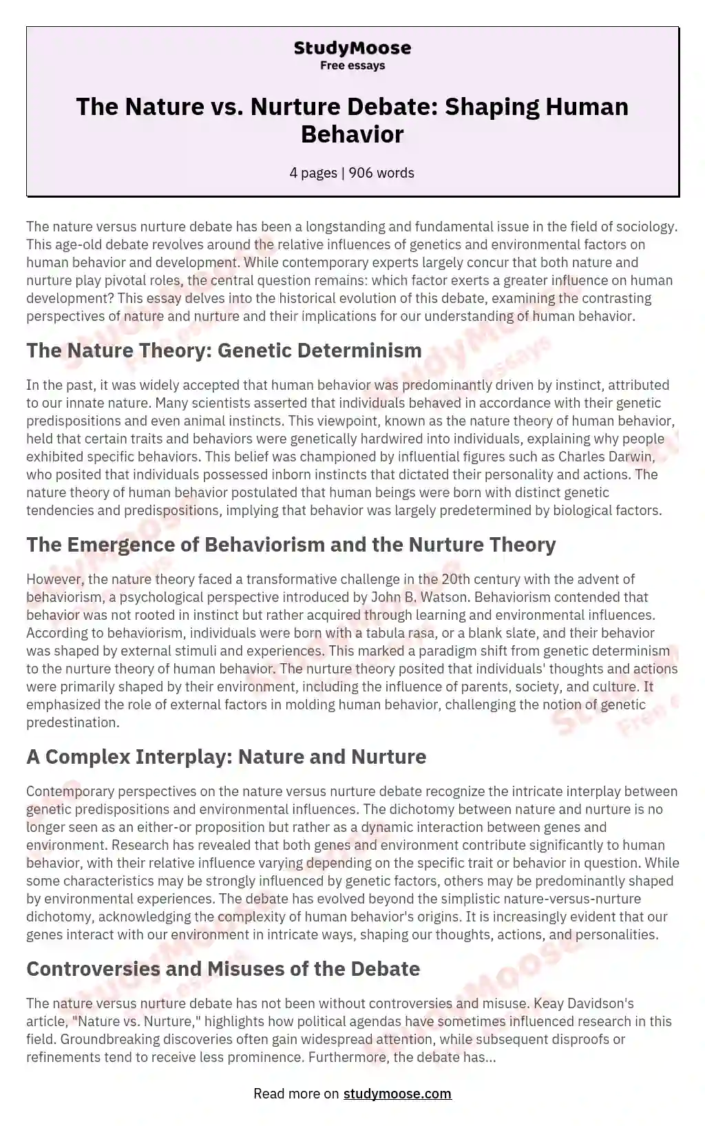 nature vs nurture sociology a level essay