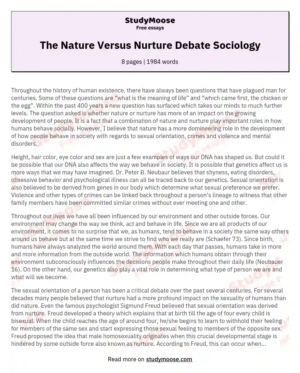 The Nature Versus Nurture Debate Sociology