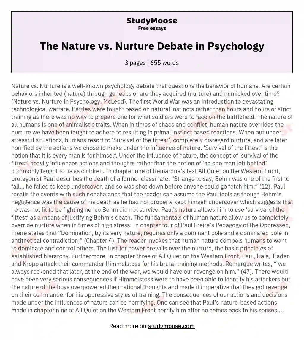 The Nature vs. Nurture Debate in Psychology