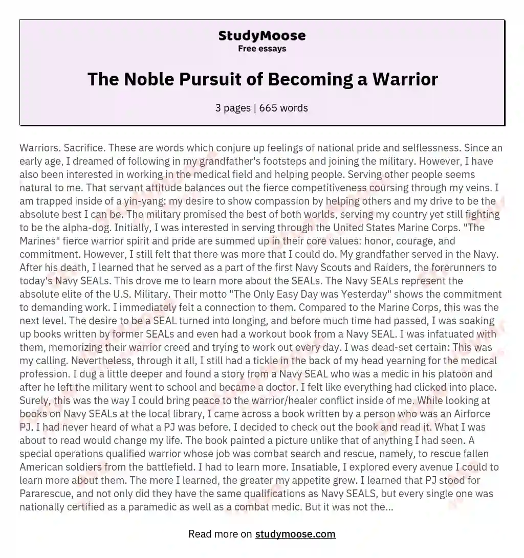 The Noble Pursuit of Becoming a Warrior essay