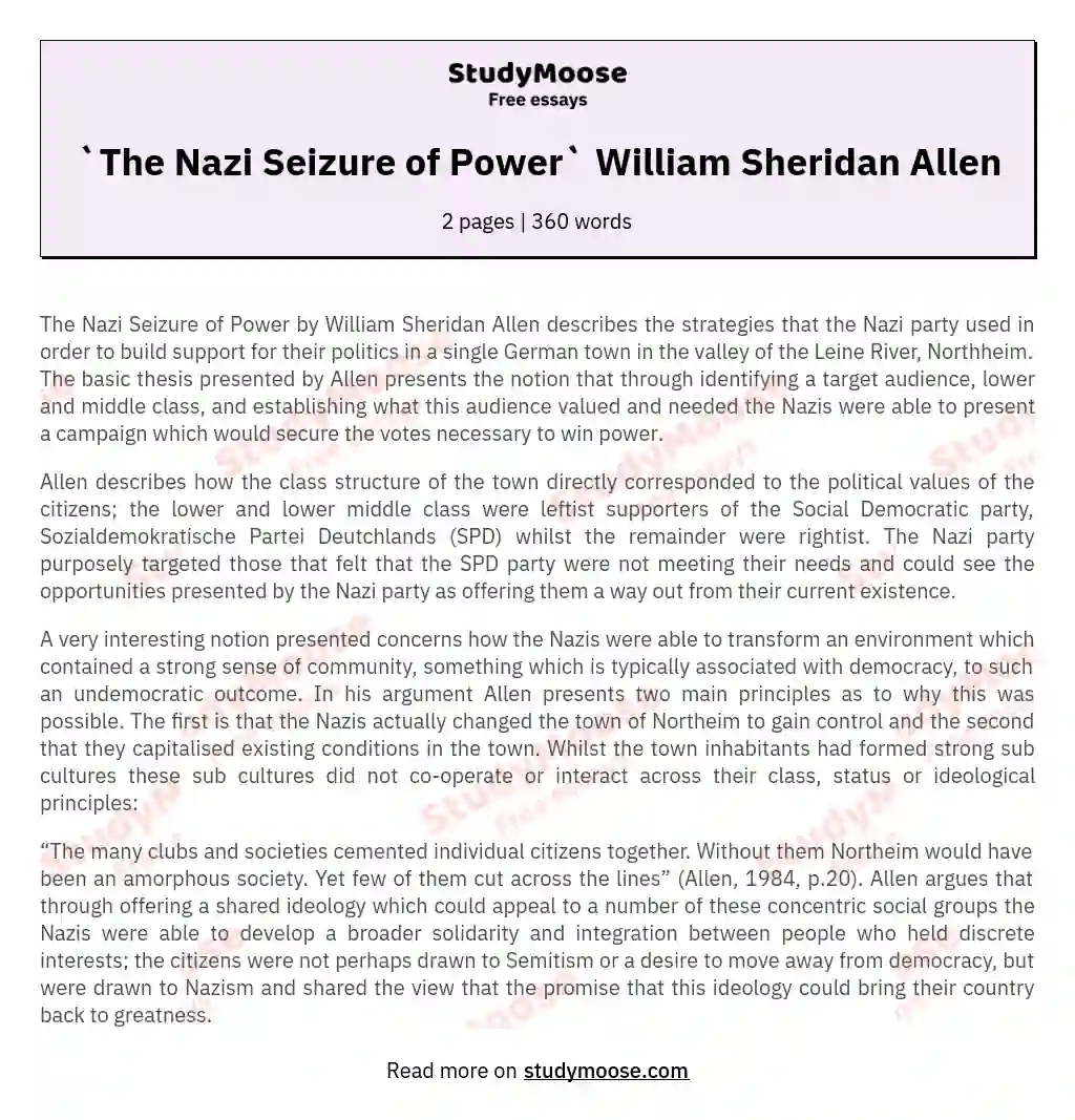 `The Nazi Seizure of Power` William Sheridan Allen