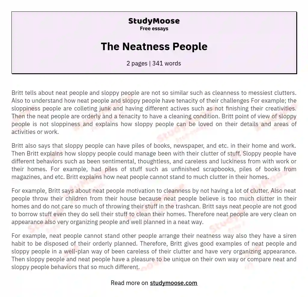 The Neatness People essay