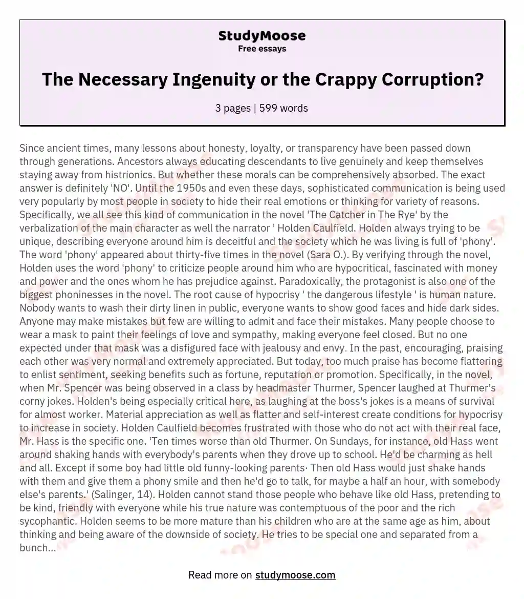 The Necessary Ingenuity or the Crappy Corruption? essay