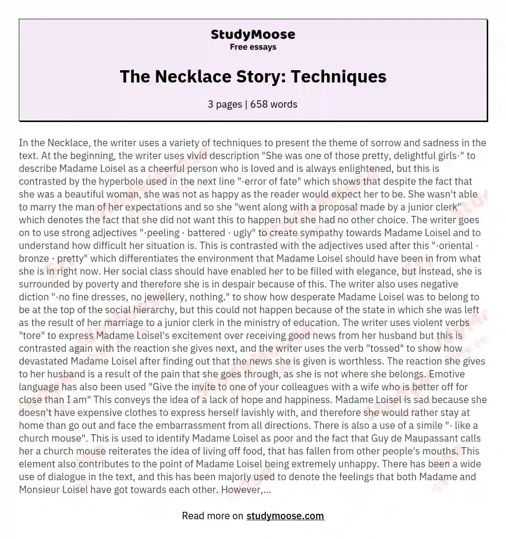 The Necklace Story: Techniques essay