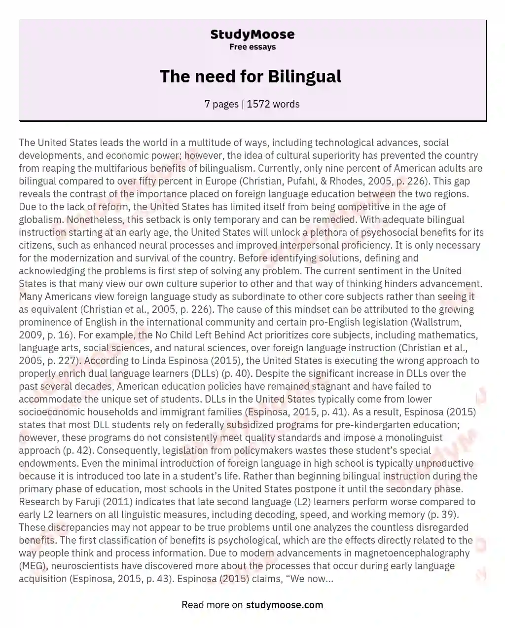 The need for Bilingual  essay