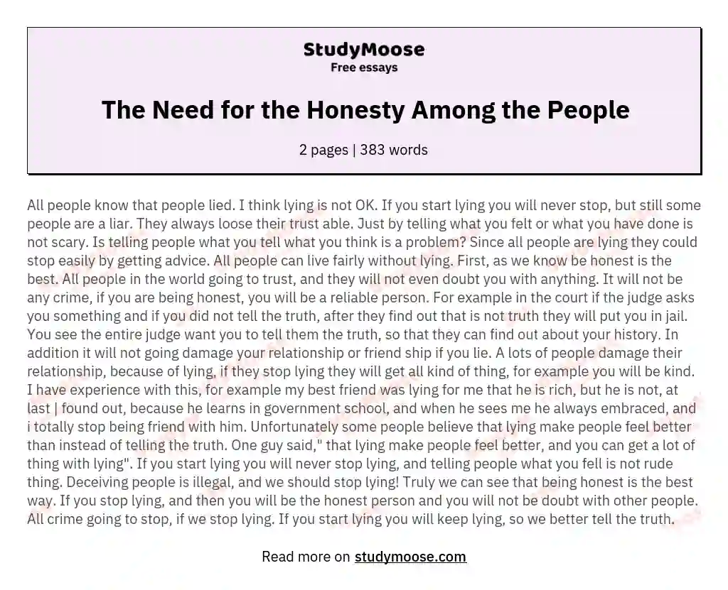 The Need for the Honesty Among the People essay