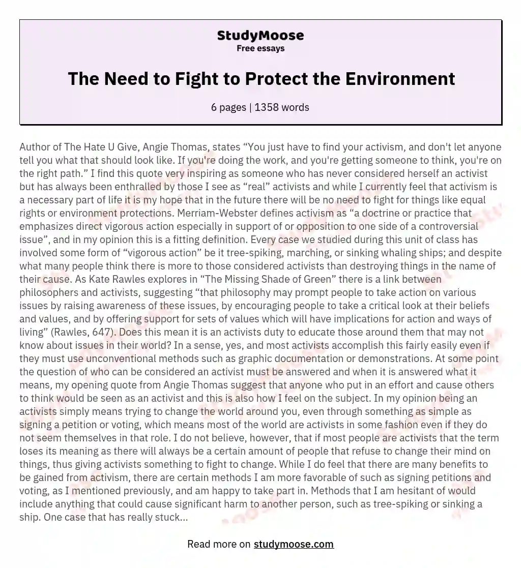 The Need to Fight to Protect the Environment essay