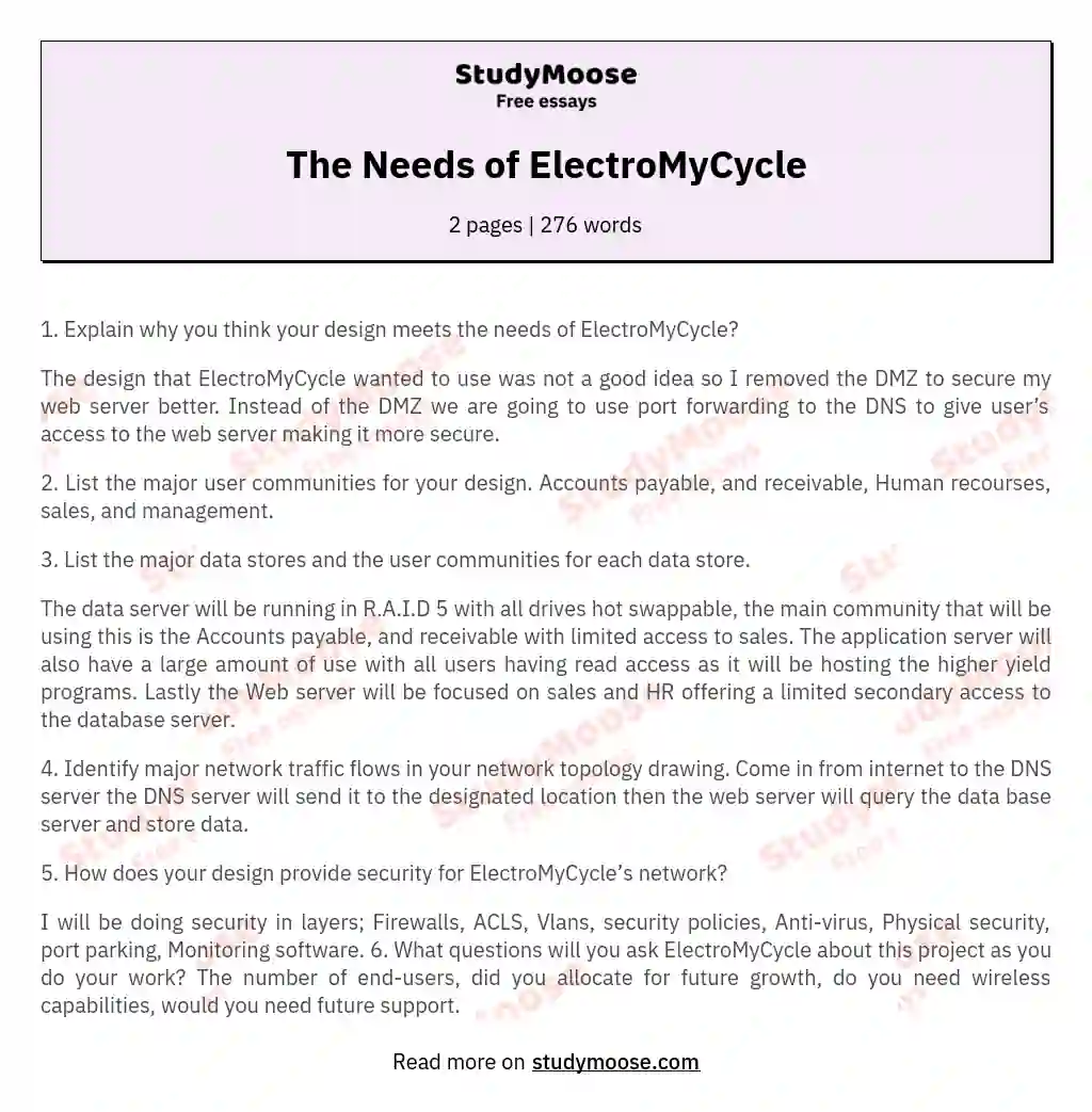 The Needs of ElectroMyCycle essay