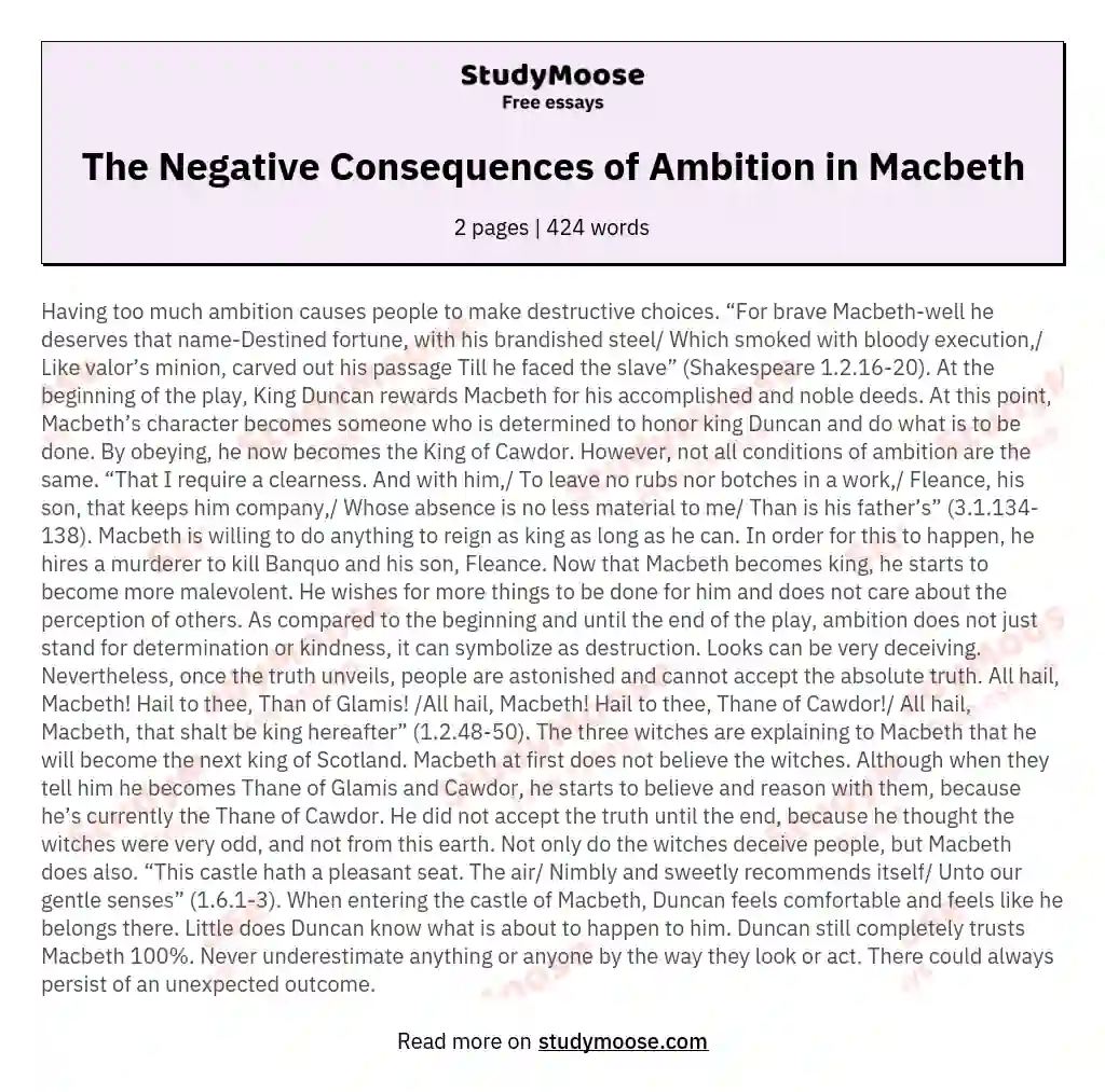 The Negative Consequences of Ambition in Macbeth