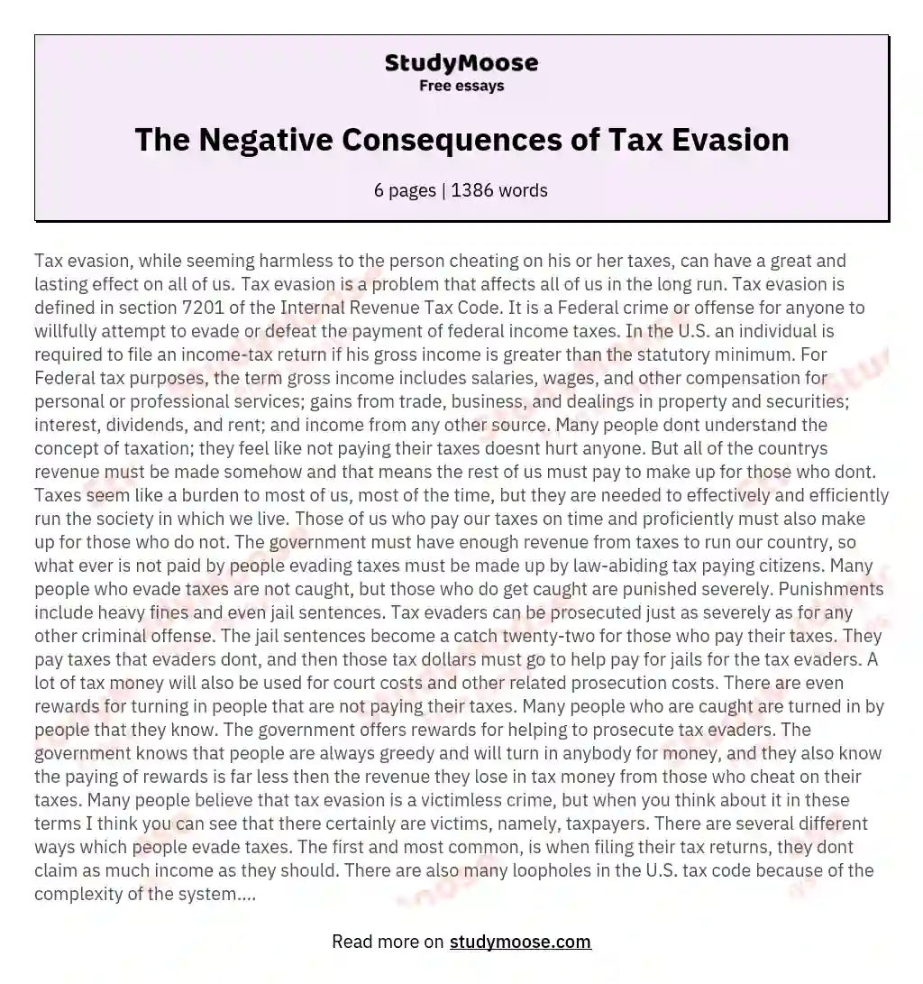 The Negative Consequences of Tax Evasion essay