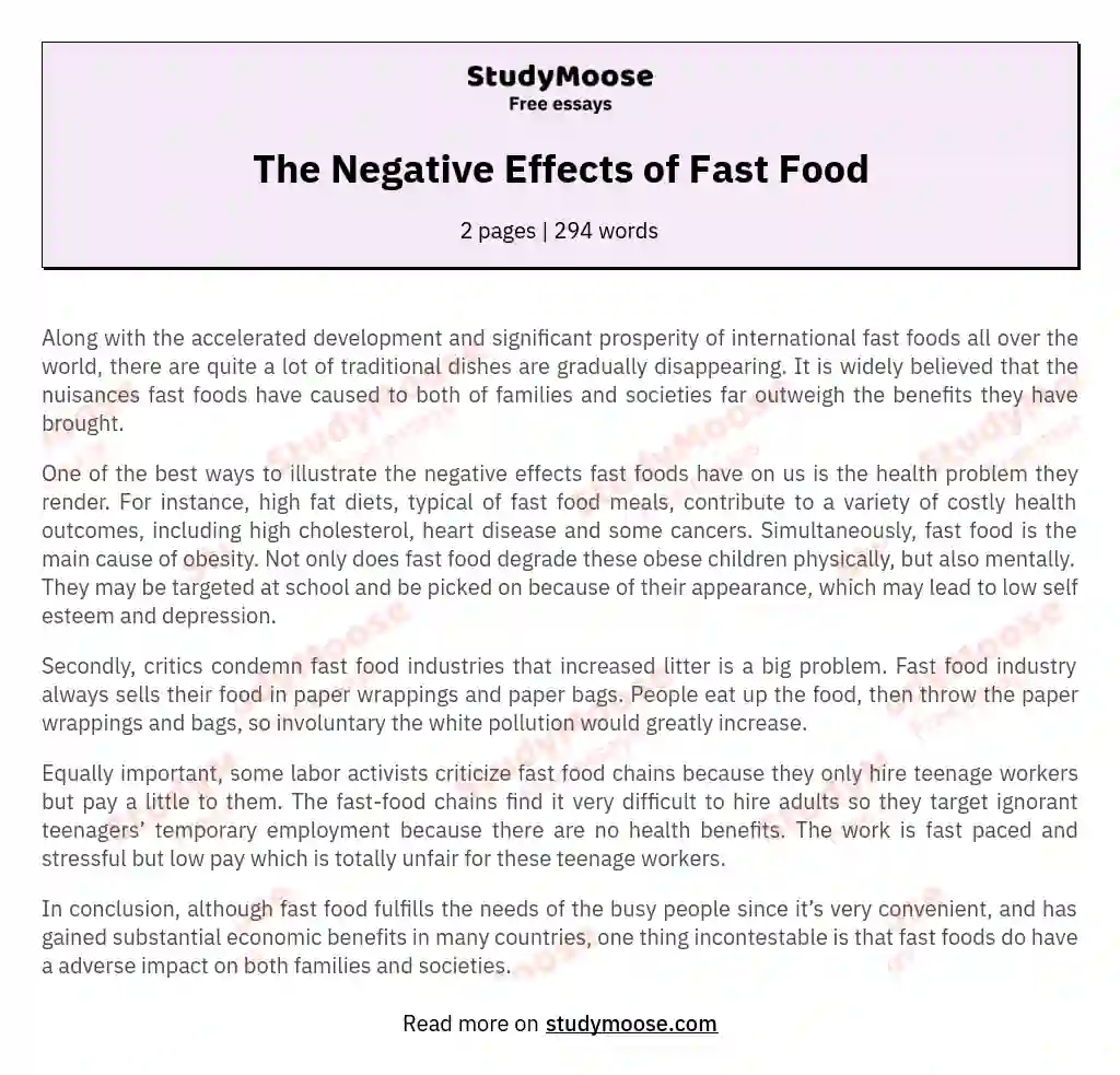 The Negative Effects of Fast Food essay
