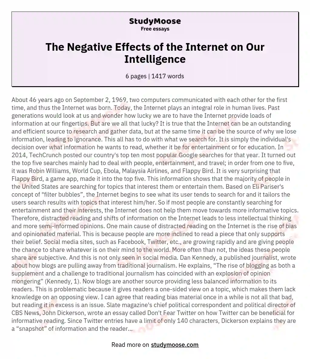 The Negative Effects of the Internet on Our Intelligence essay
