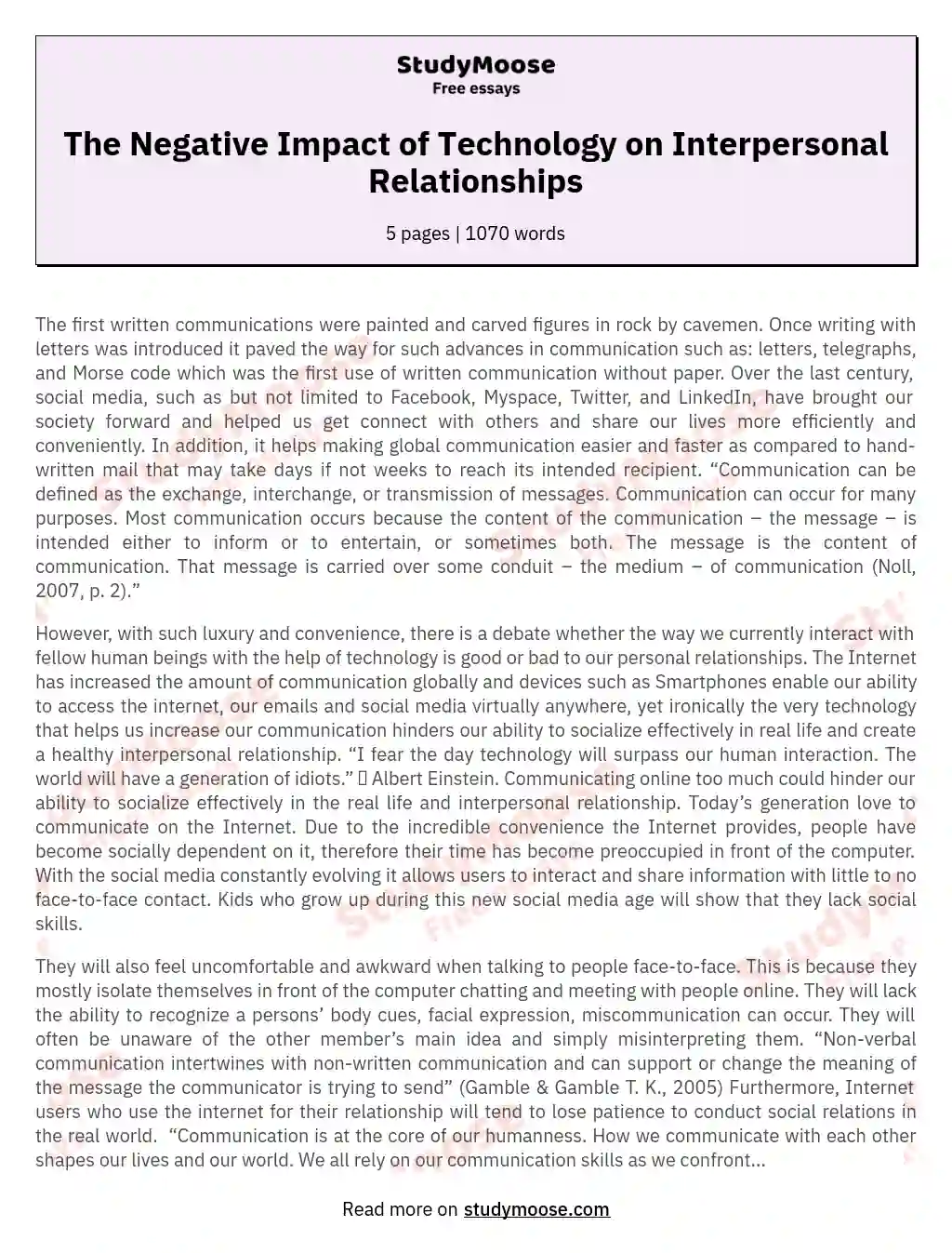The Negative Impact of Technology on Interpersonal Relationships essay