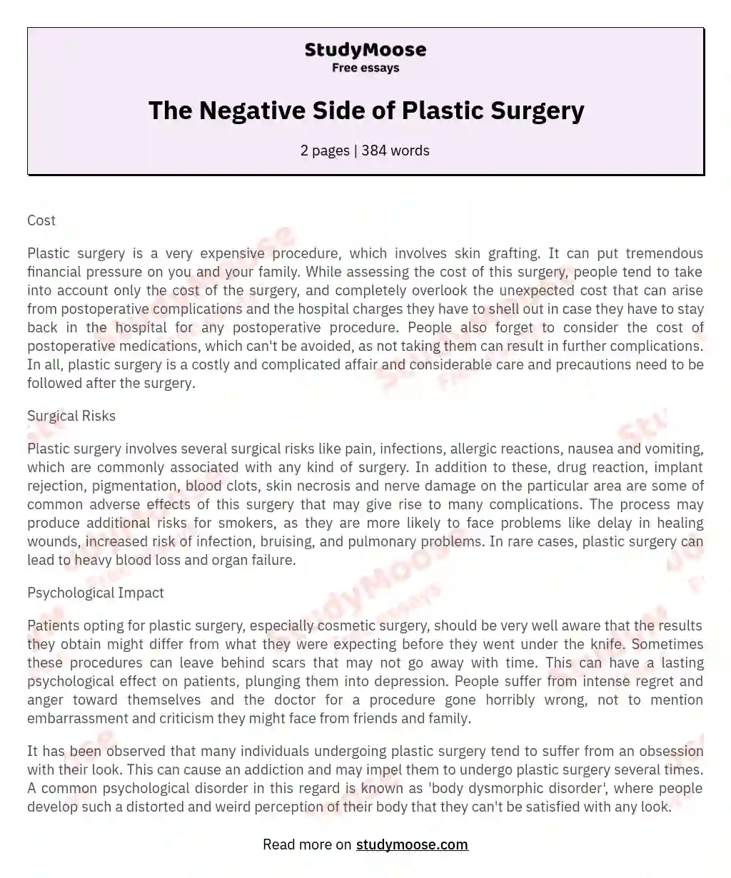 The Negative Side of Plastic Surgery