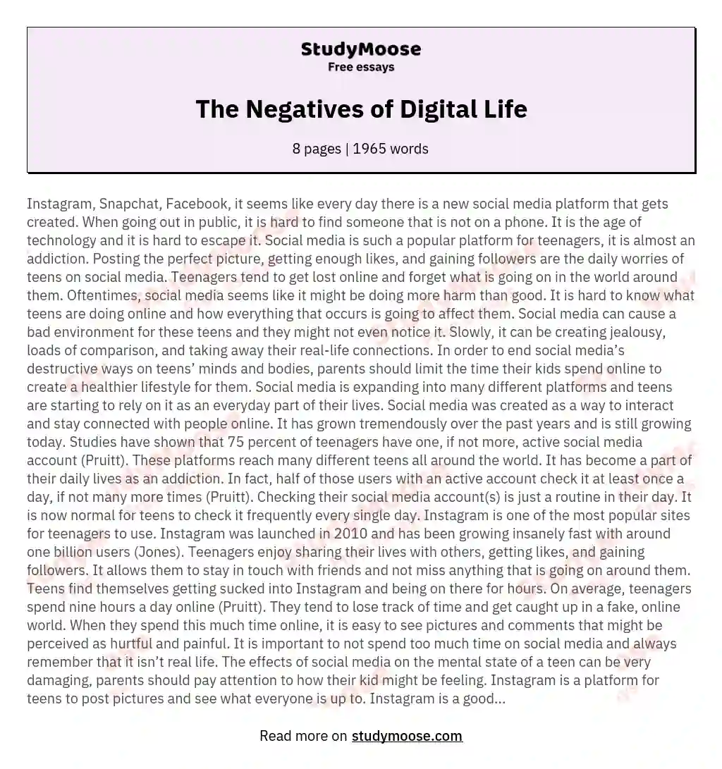 The Negatives of Digital Life essay