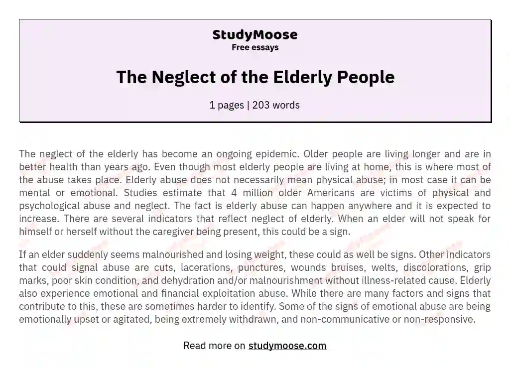 The Neglect of the Elderly People