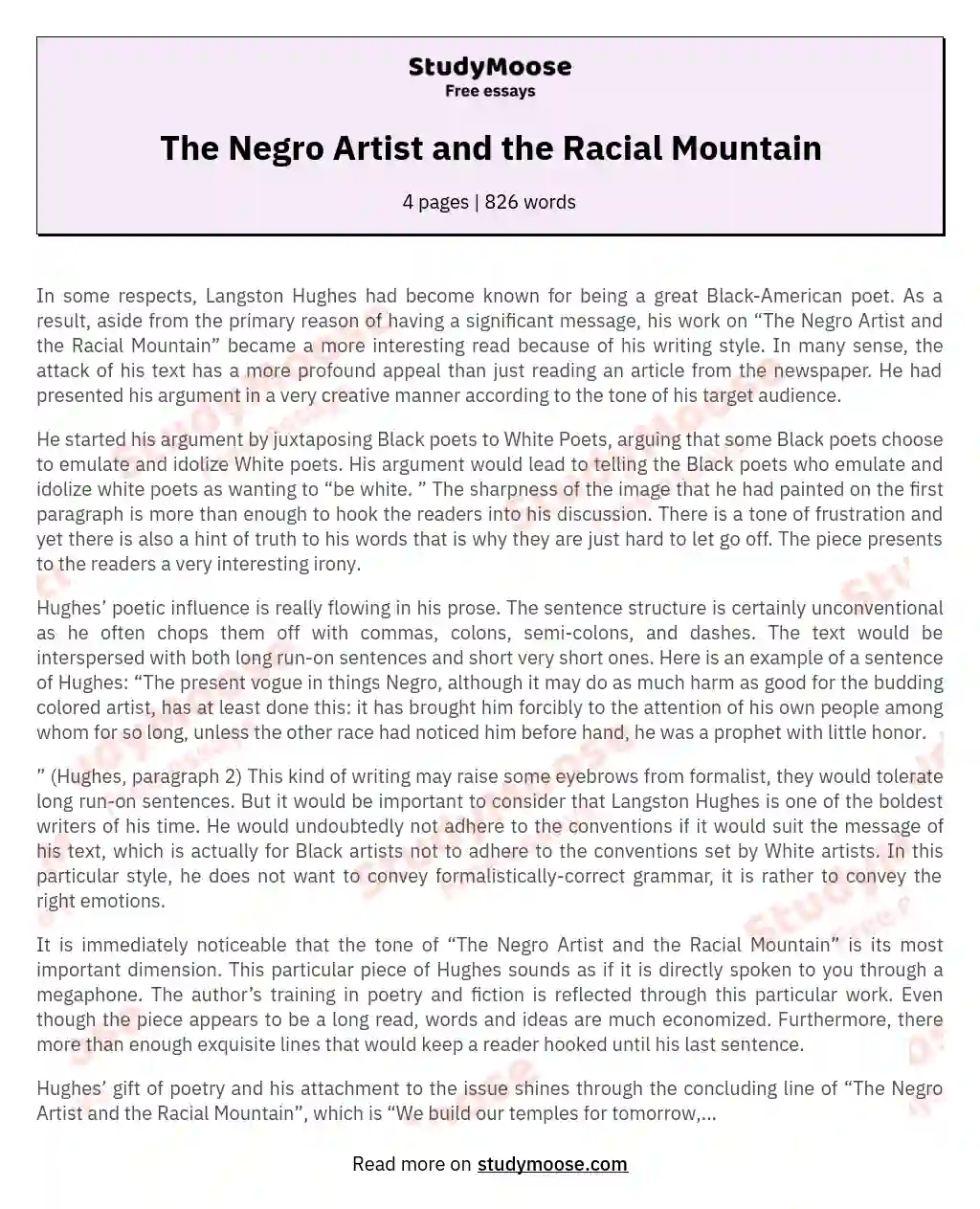 The Negro Artist and the Racial Mountain essay
