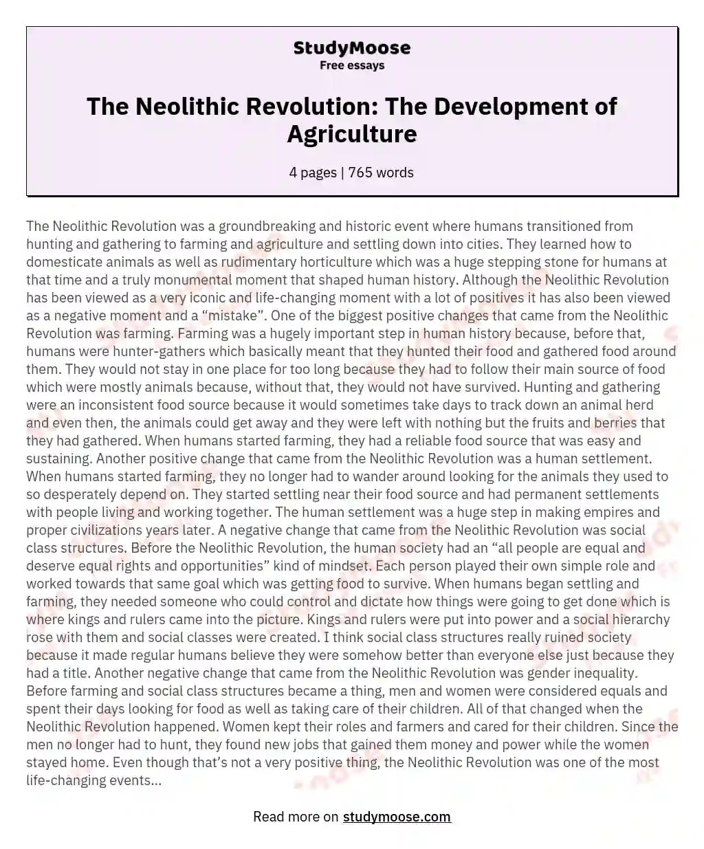 The Neolithic Revolution: The Development of Agriculture
