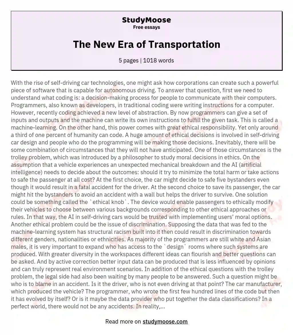 The New Era of Transportation essay