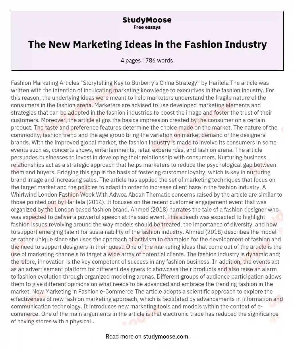 The New Marketing Ideas in the Fashion Industry essay