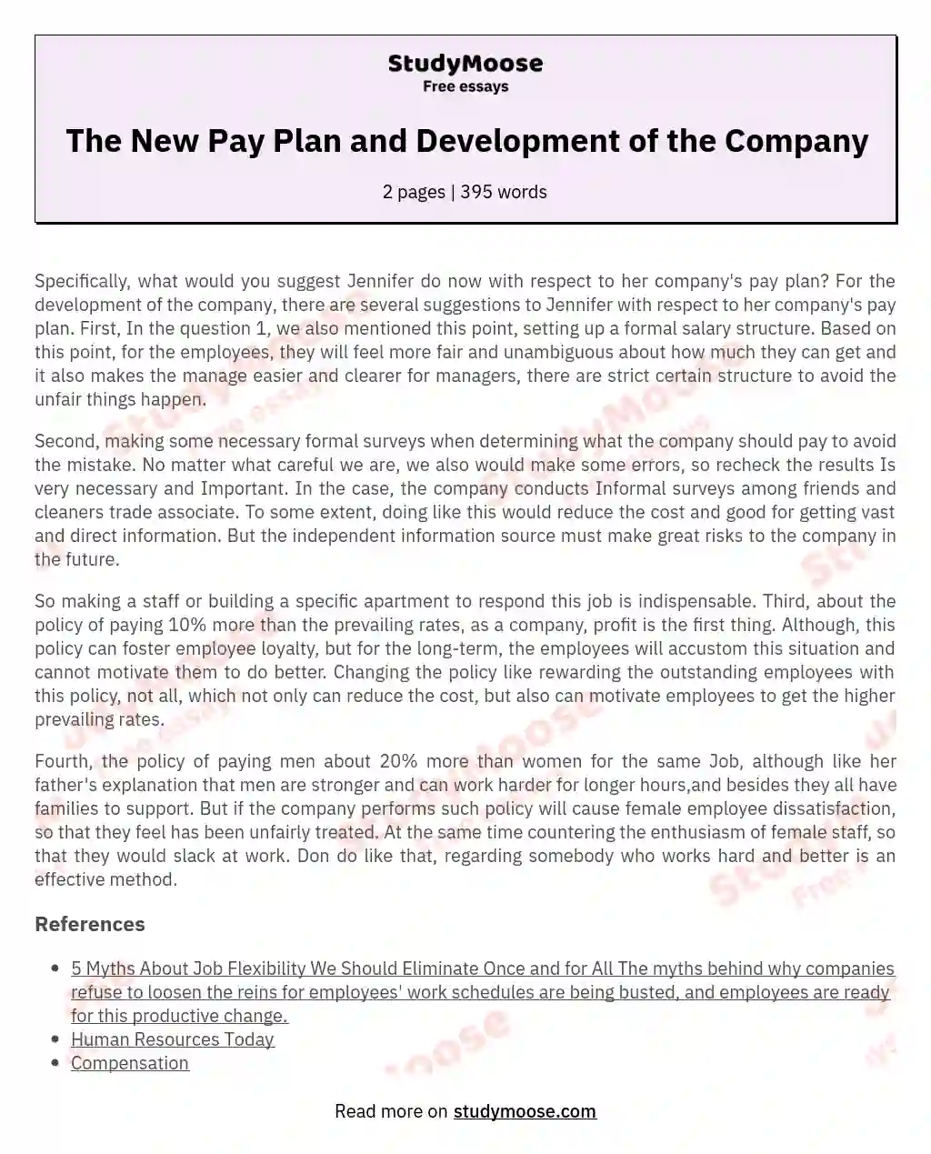 The New Pay Plan and Development of the Company essay