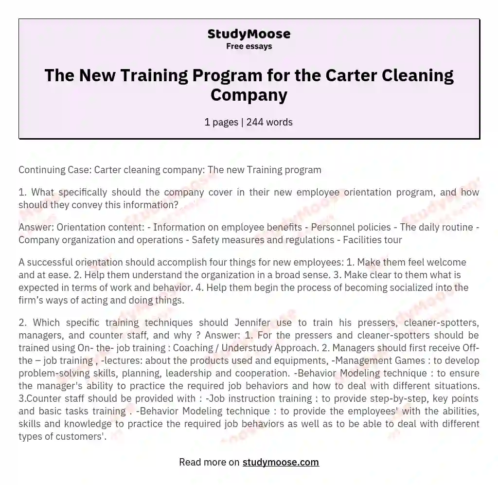 carter cleaning company case study solution
