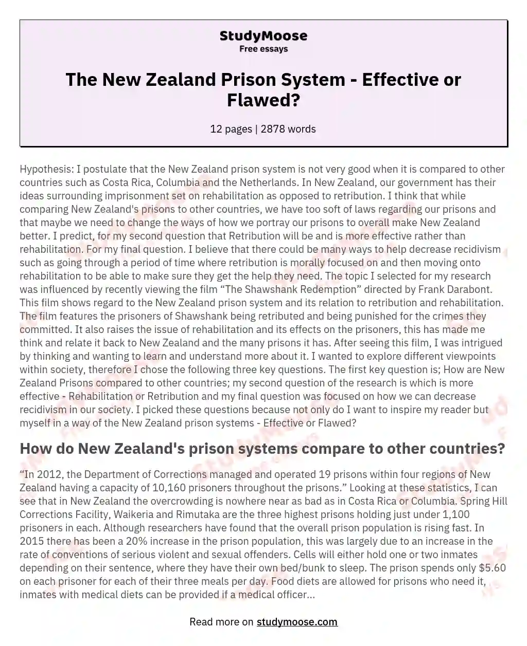 The New Zealand Prison System - Effective or Flawed? essay