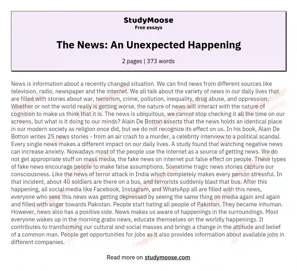 The News: An Unexpected Happening essay