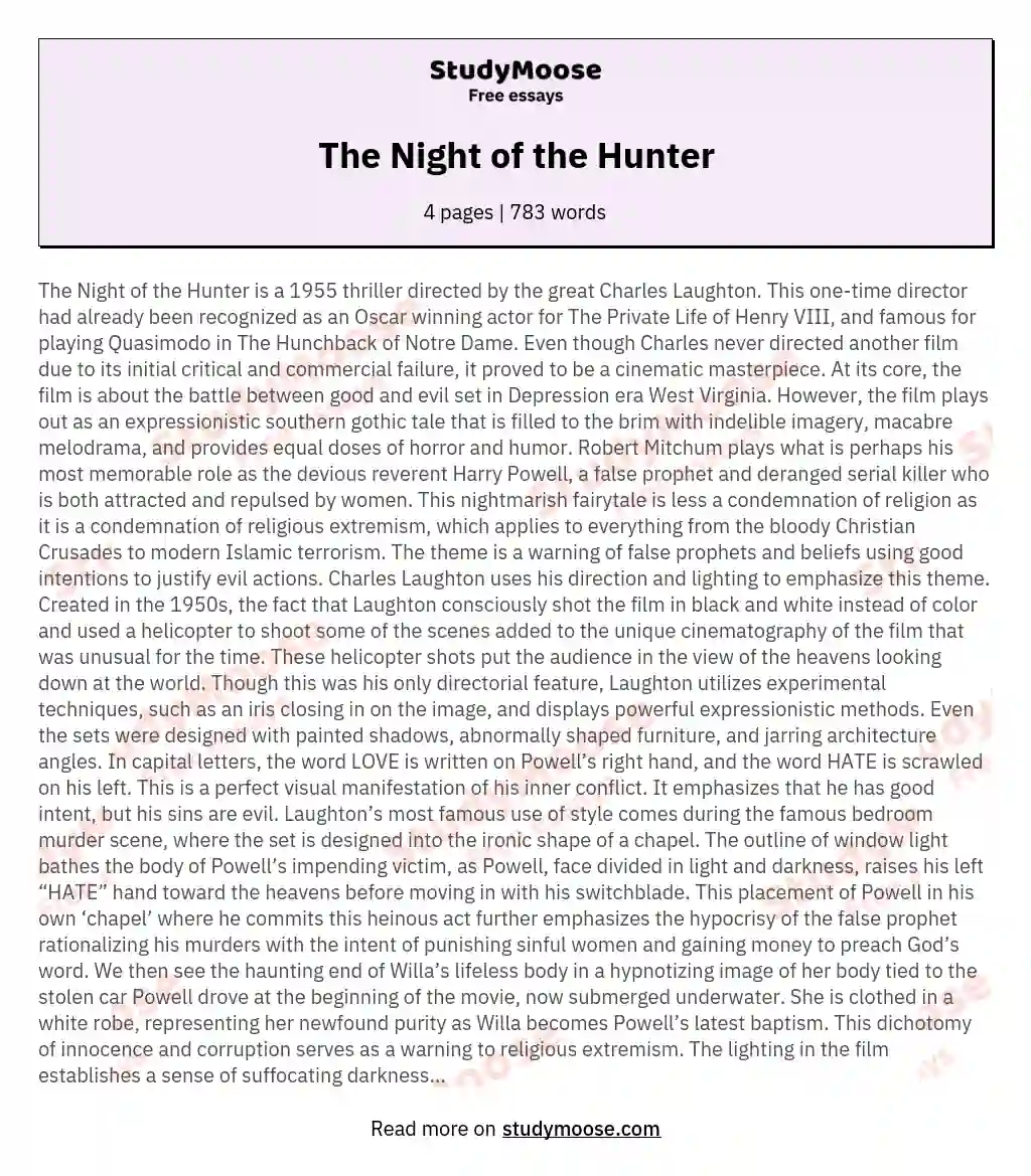 The Night of the Hunter essay