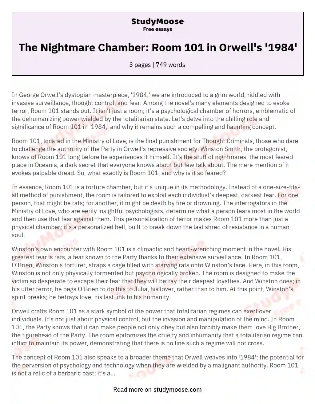 The Nightmare Chamber: Room 101 in Orwell's '1984' essay