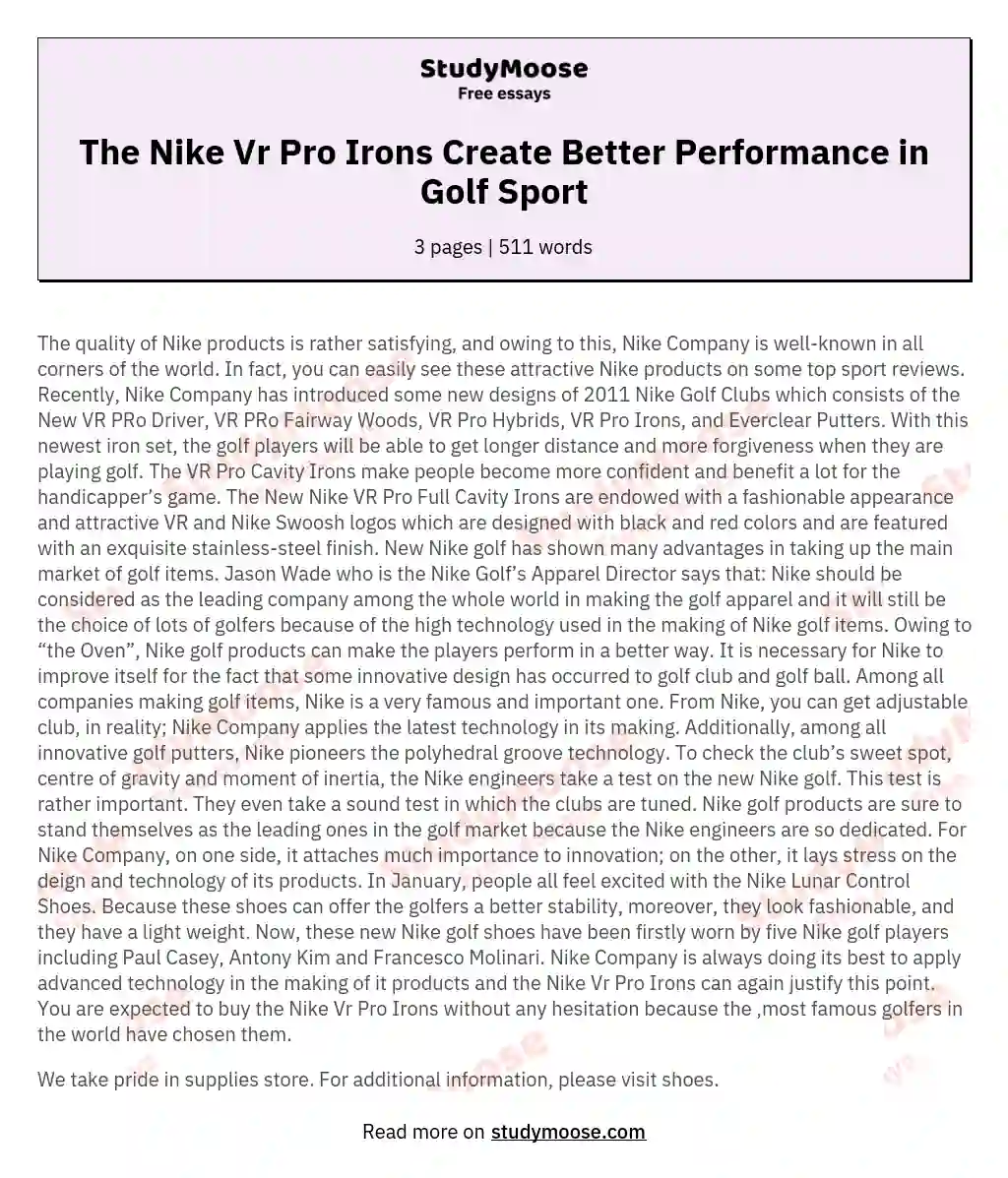 The Nike Vr Pro Irons Create Better Performance in Golf Sport essay