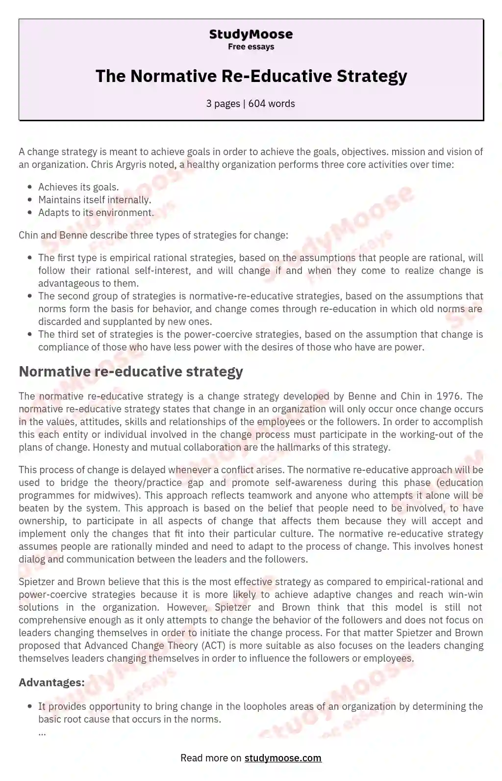 The Normative Re-Educative Strategy essay