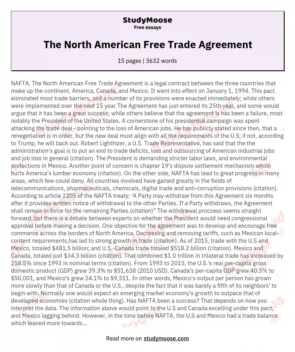 The North American Free Trade Agreement essay