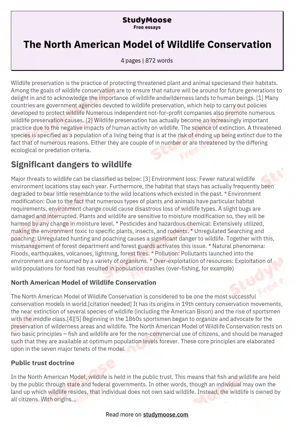 The North American Model of Wildlife Conservation essay