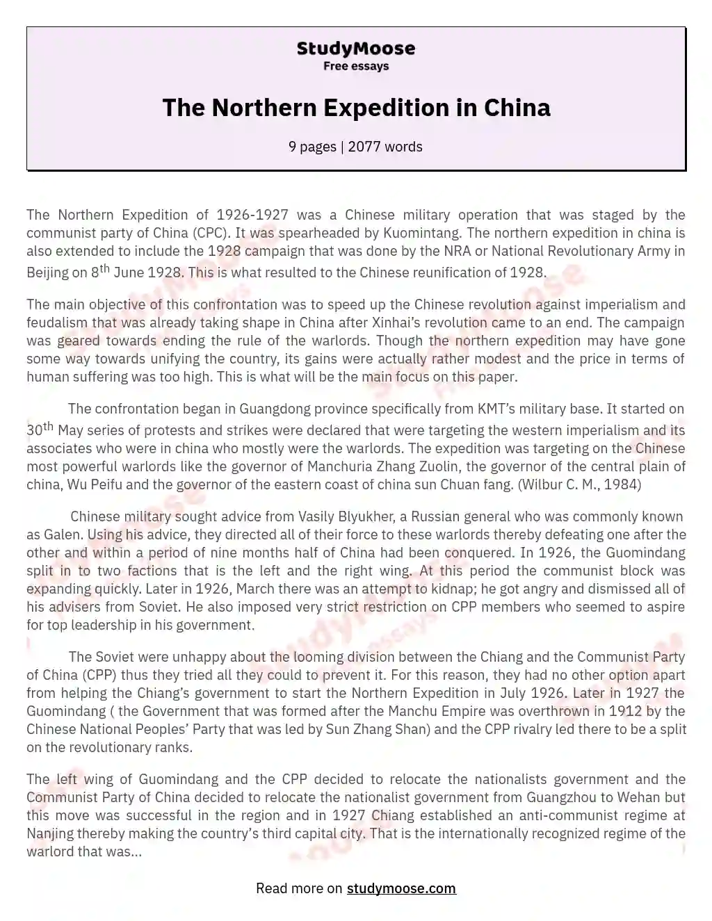 The Northern Expedition in China essay