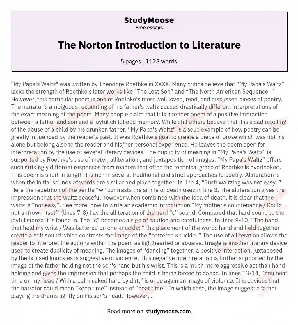 The Norton Introduction to Literature essay