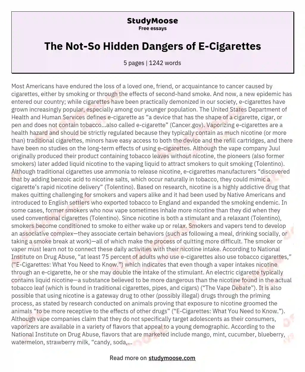 The Not-So Hidden Dangers of E-Cigarettes essay