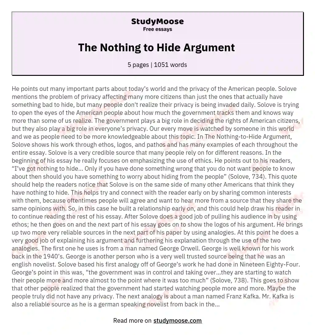 The Nothing to Hide Argument  essay